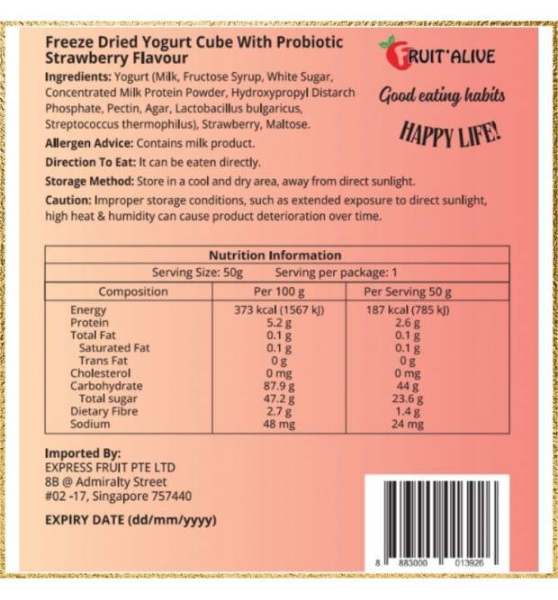 FREEZE DRIED YOGURT CUBE 50G FROM CHINA (FRUIT)